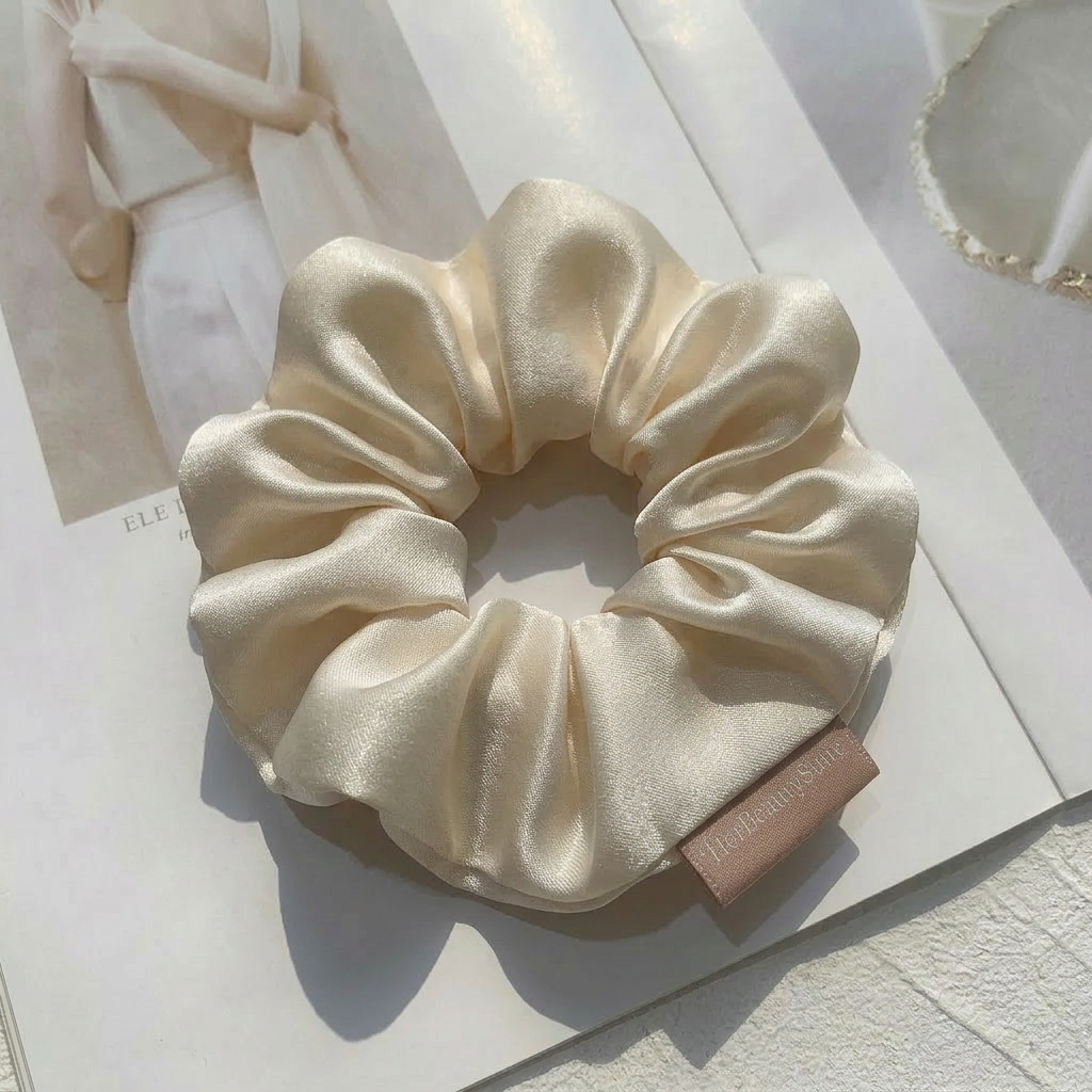 Mulberry Silk Scrunchie hair Tie Luxury Gift Box Set cream  off white
