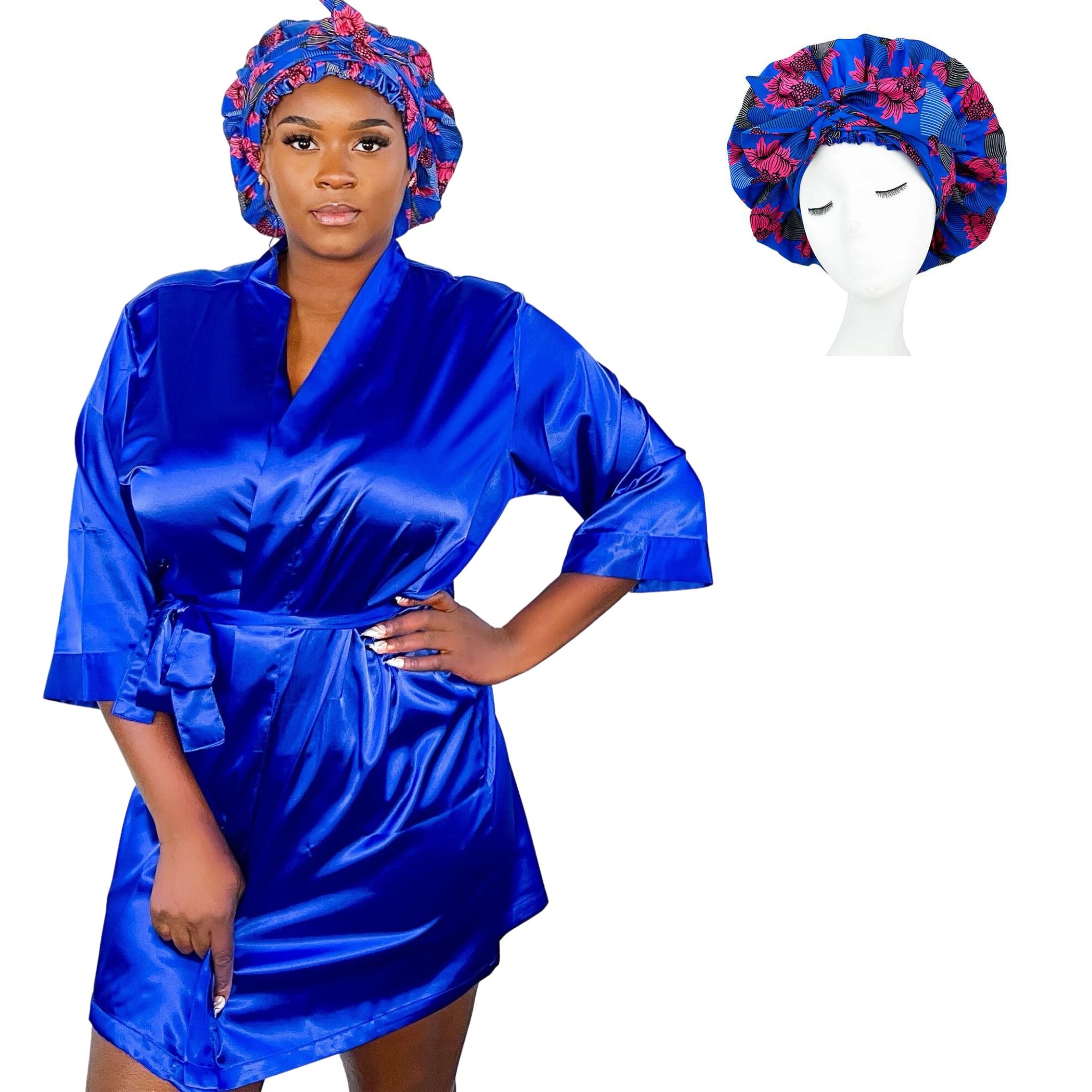 Womens Silky Satin Robe and bonnet set