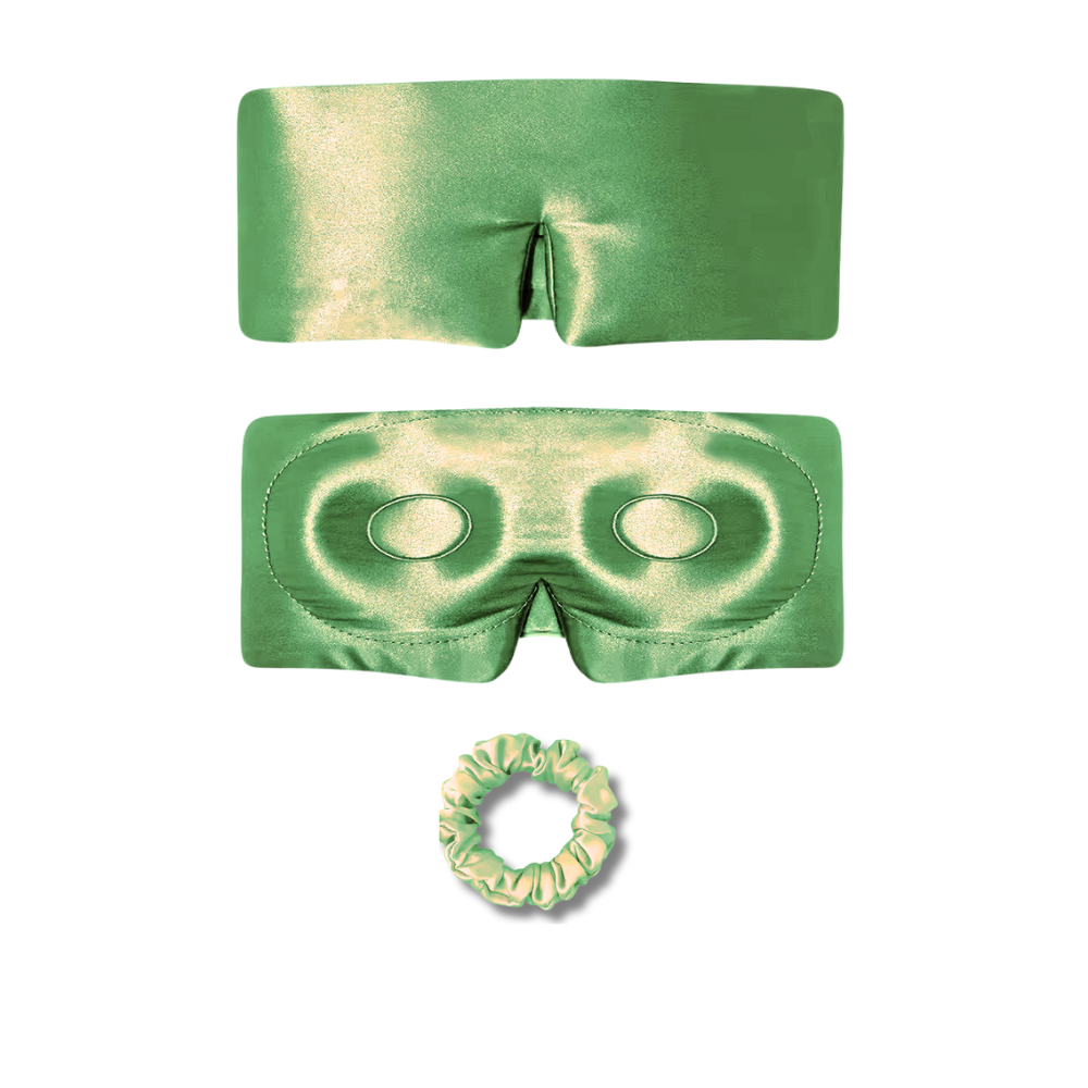 sage green 100%  3d Mulberry Silk Sleep Eye Mask & Hair Scrunchie Set