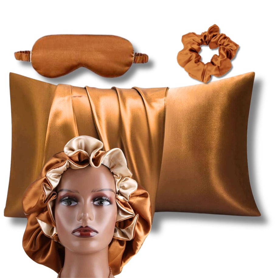 satin sleep set golden copper brown