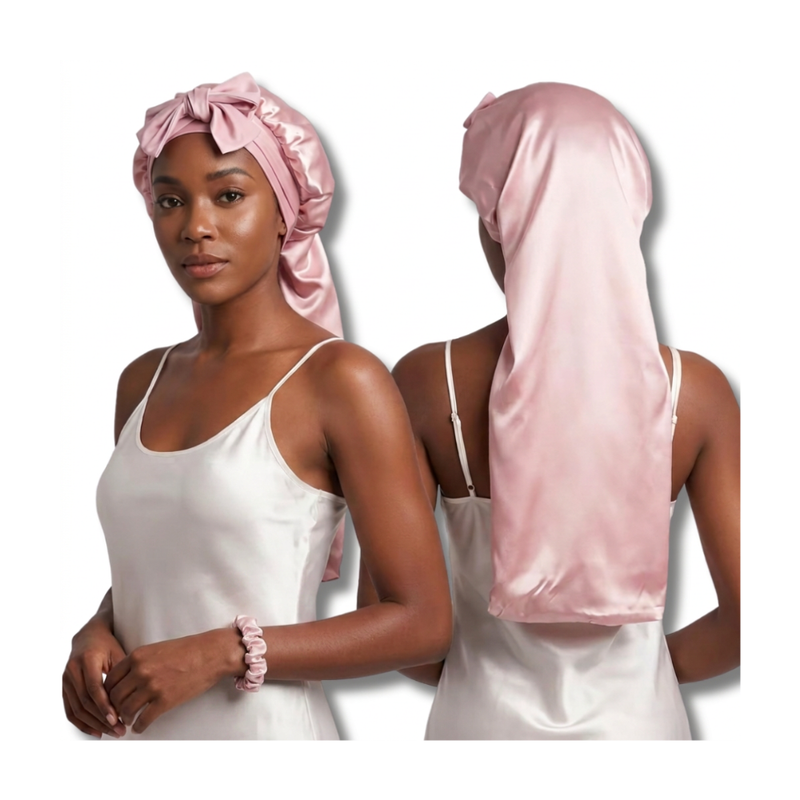 Extra Long Mulberry Silk Bonnet for long hair with ties for sleeping