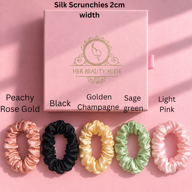 5 pc 100% Mulberry Silk scrunchie Luxury gift box set  22 momme 2cm