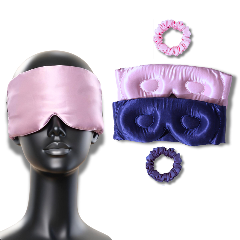 Mulberry Silk Eye Sleep Mask Set – 3D Contoured, Matching Scrunchie gift set 22  momme