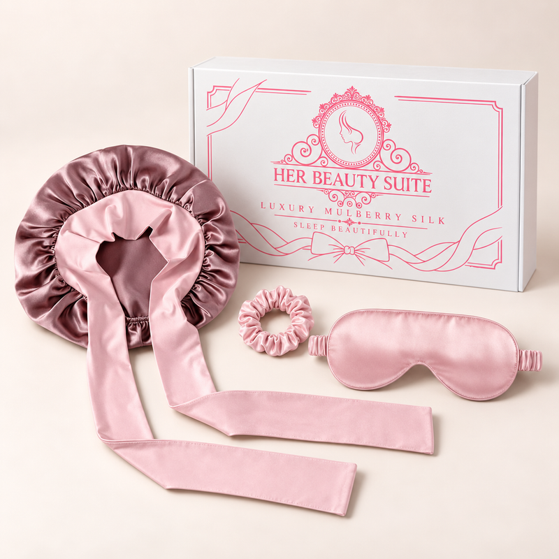 100% Mulberry Silk Bonnet Eye Mask Hair Scrunchie gift Set bundle