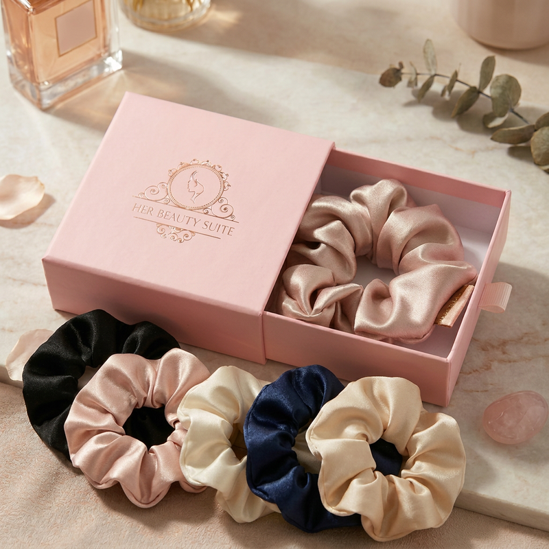 Mulberry Silk Scrunchie hair Tie Luxury Gift Box Set