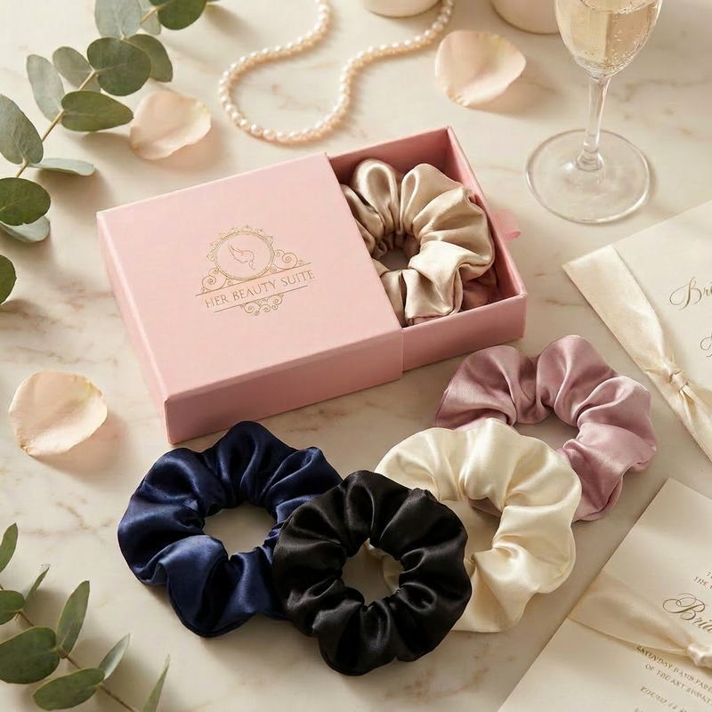 Mulberry Silk Scrunchie hair Tie Luxury Gift Box Set