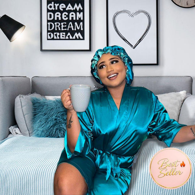 teal green silk satin robe