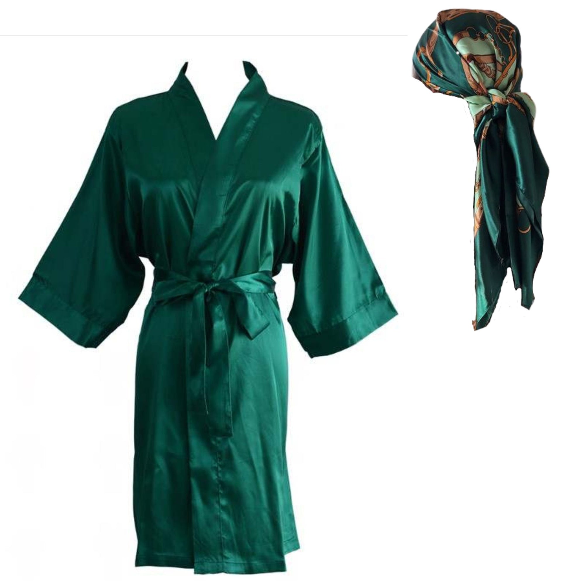 Satin Robe with matching printed Satin Scarf