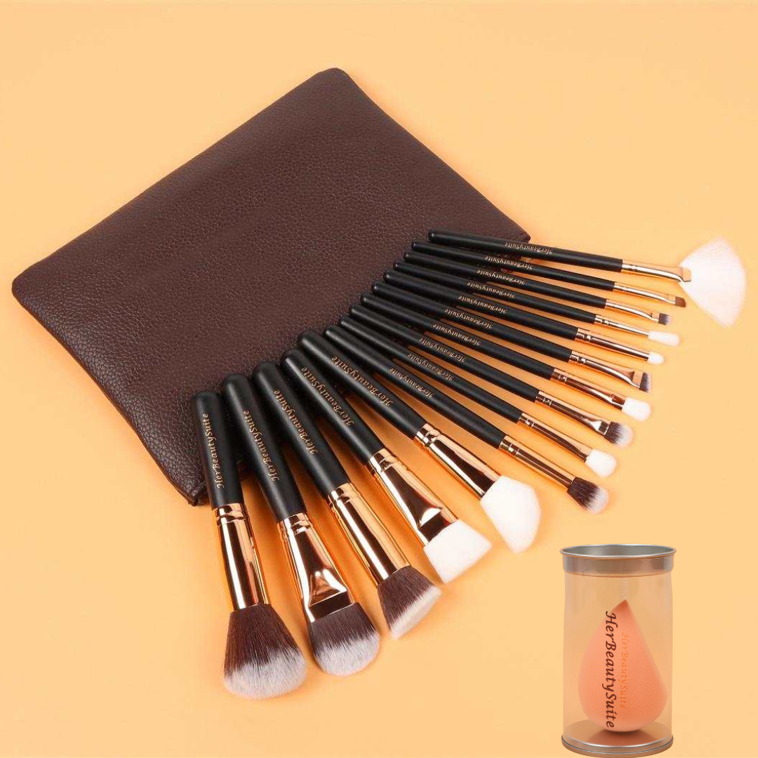 16 pc Beginners Makeup Kit Brush Set & blending sponge