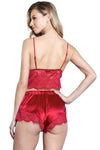 Be My Valentine- Red 2 Piece Lace detail crop top and satin lace shorts Lingerie Set
