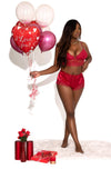 Be My Valentine- Red 2 Piece Lace detail crop top and satin lace shorts Lingerie Set
