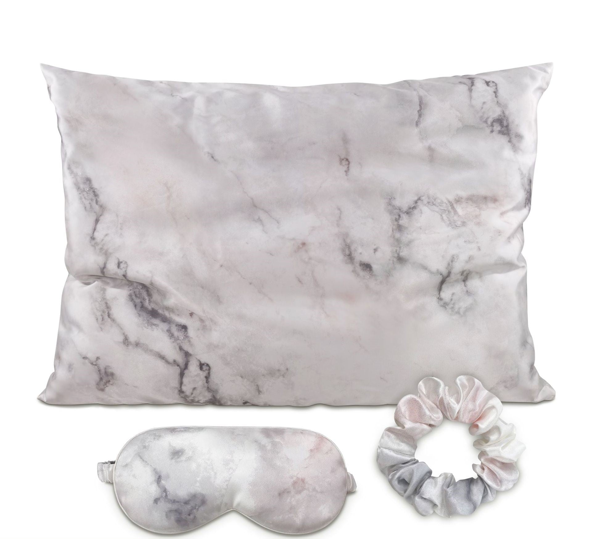 NEW! Beauty Sleep Set-Marble Design Satin Pillowcase, Sleep Mask , and Hair Scrunchie Band