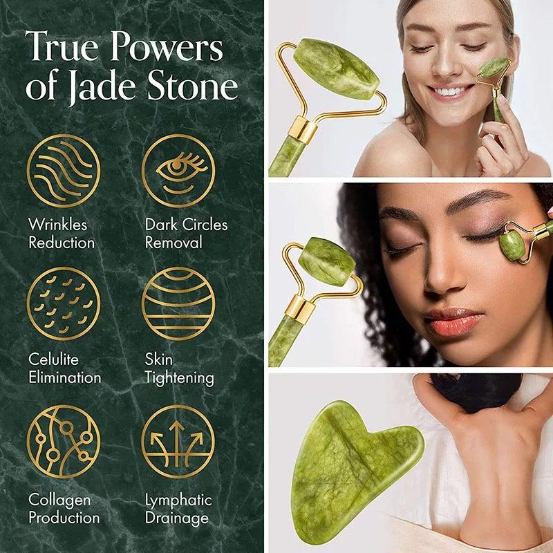 Gua Sha + Jade Stone Roller Anti-aging Skincare facial massage Set