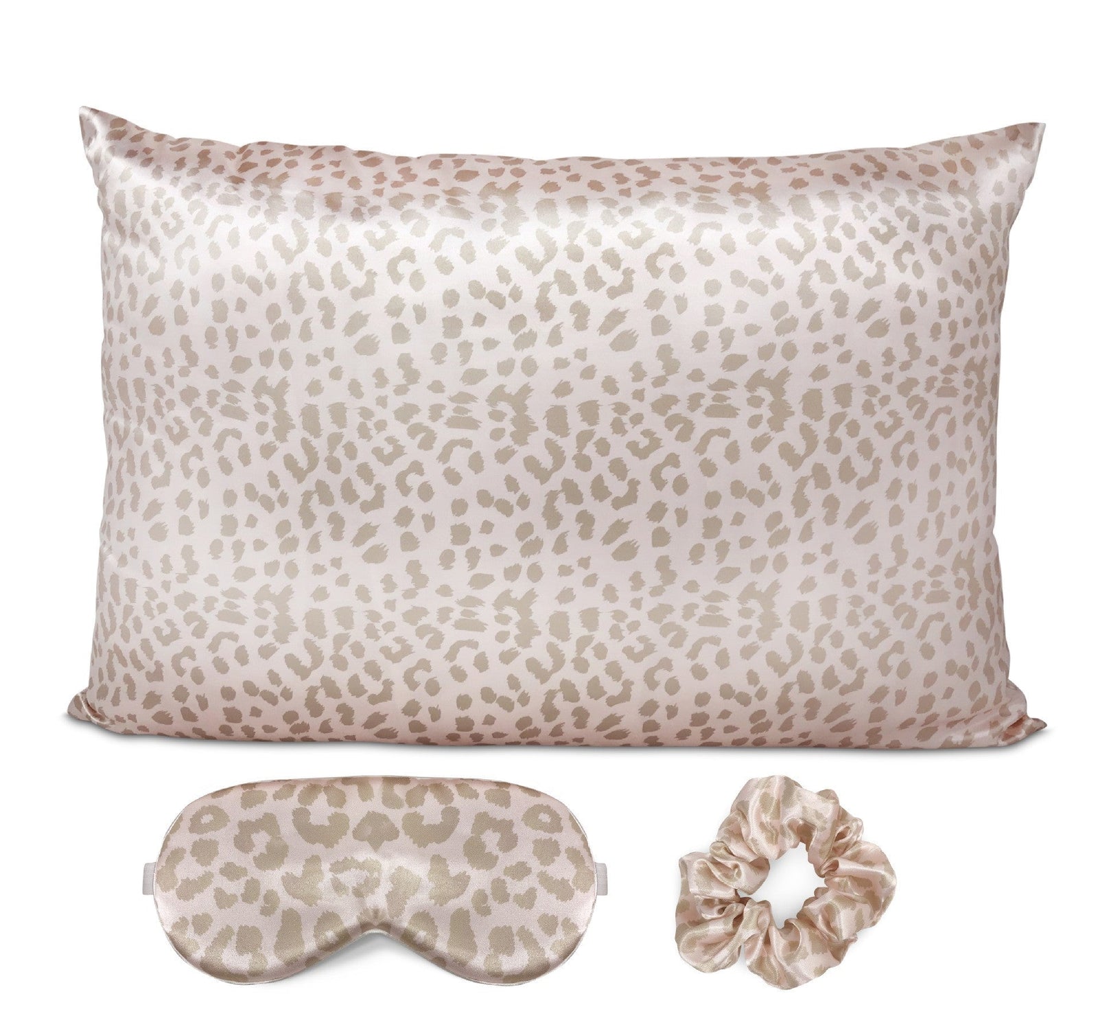 NEW! Beauty Sleep Set - Leopard Design Satin Pillowcase, Eye Mask , and Hair Scrunchie Band