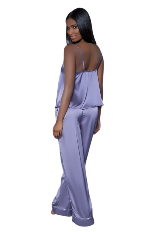Lilac Dreams- 2 pc satin pajama camisole and pants set Lavender -  HerBeautySuite