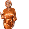 golden brown silky robe set with reversible bonnet for hair