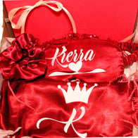 Red satin custom robe, sleep mask with 