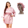  pink silky Satin Robe and bonnet set with reversible bonnet (size S-4xl)