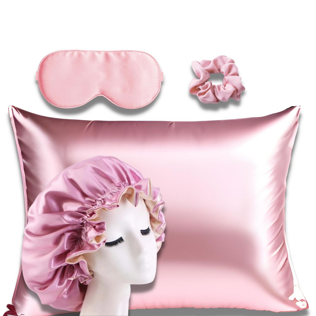 Beauty Sleep- Silky Satin Bonnet pillowcase and eye mask set with scrunchie