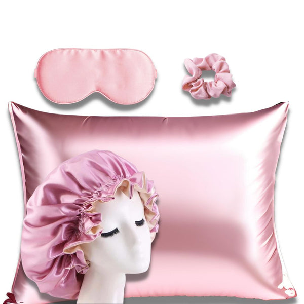Women's Self-Care Satin Robe Sleep with Set hair bonnet sleep mask satin  pillowcase hair scrunchoe - HerBeautySuite