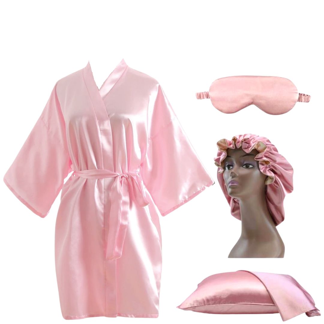 Pink satin robe gift set 