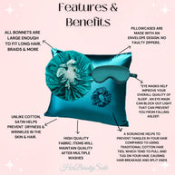 Beauty Sleep Satin Pillowcase, Customized Bonnet, Eye Mask, hair scrunchie set for hair and skin benefits