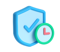 3D icon of a light blue shield with a checkmark and a green clock, symbolizing express shipping.